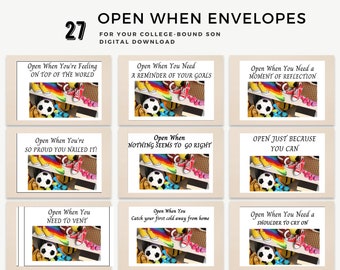 OPEN WHEN college envelopes cards and letter kit for your college-bound son, Love letters from home with how to's, envelope filler ideas