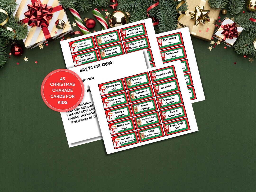 Christmas Charades Game for Kids, 45 Printable Cards (digital Download ...