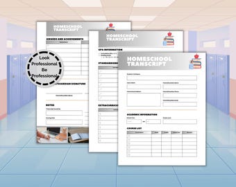 Homeschool Transkriptvorlage | Bearbeitbar, druckbar, anpassbar für alle Notenstufen