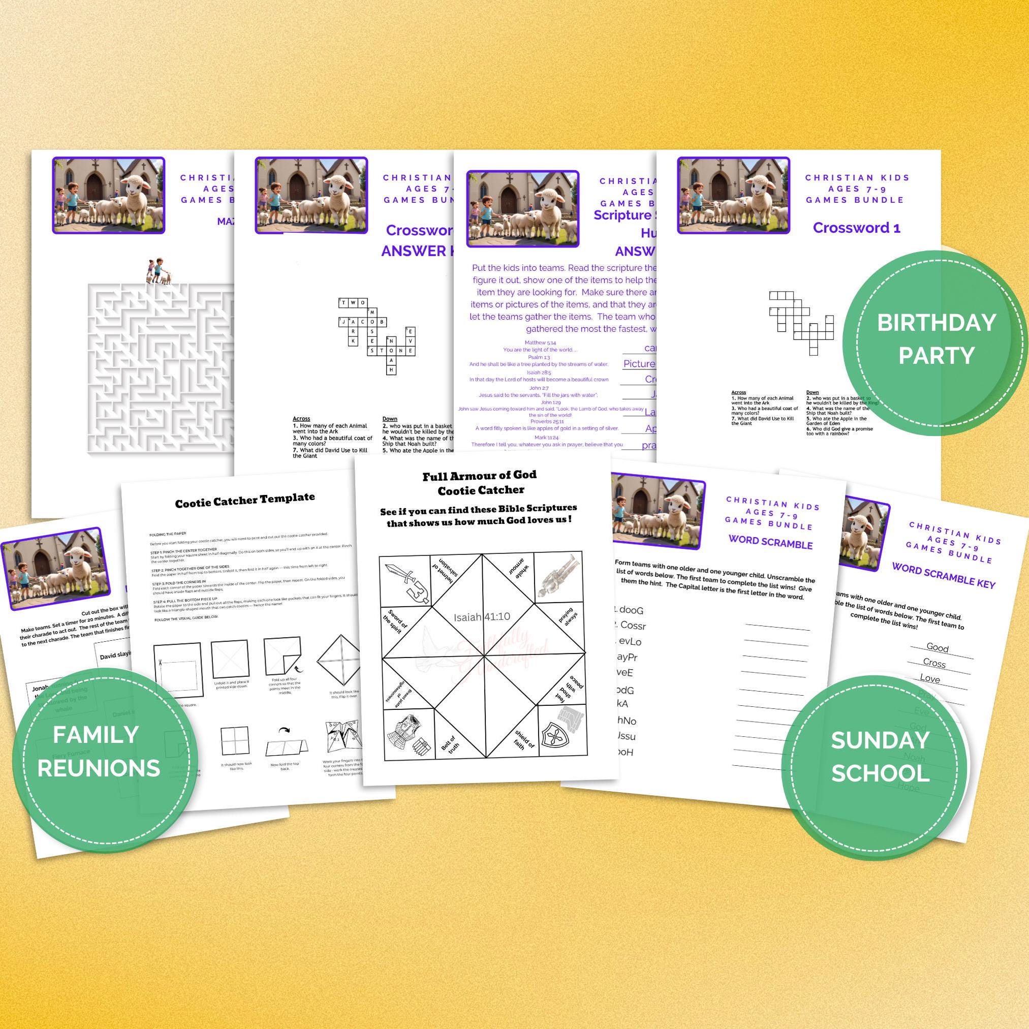 Kids Bible Games Scavenger Hunt, BIble Bingo, Games, Crafts and Activities.  Birthday, Sunday School, family reunion kids 7 - 9 years