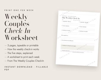 Weekly Couples Check In Worksheet Printable, Marriage Meeting Template, Fillable Relationship PDF
