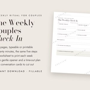 Weekly Couples Check In Printable, Marriage Meeting Worksheets, 24 Conversation Cards, Therapist Made image 3