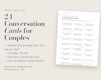 Couples Conversation Cards Printable, 24 Date Night Questions, Relationship Conversation Starters PDF
