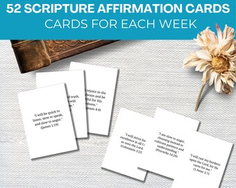 Printable Scripture Cards | Printable Note Cards | Faith Bible Verse | 52 Affirmation Digital Card | Printable Bible Verse Cards | LDS Cards