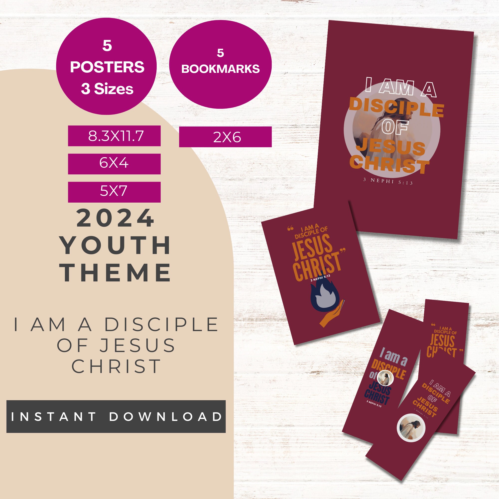 Bundle 2024 LDS Youth Theme Posters Printable Bookmarks Missionary Gift