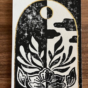 Day and night gold leaf block print