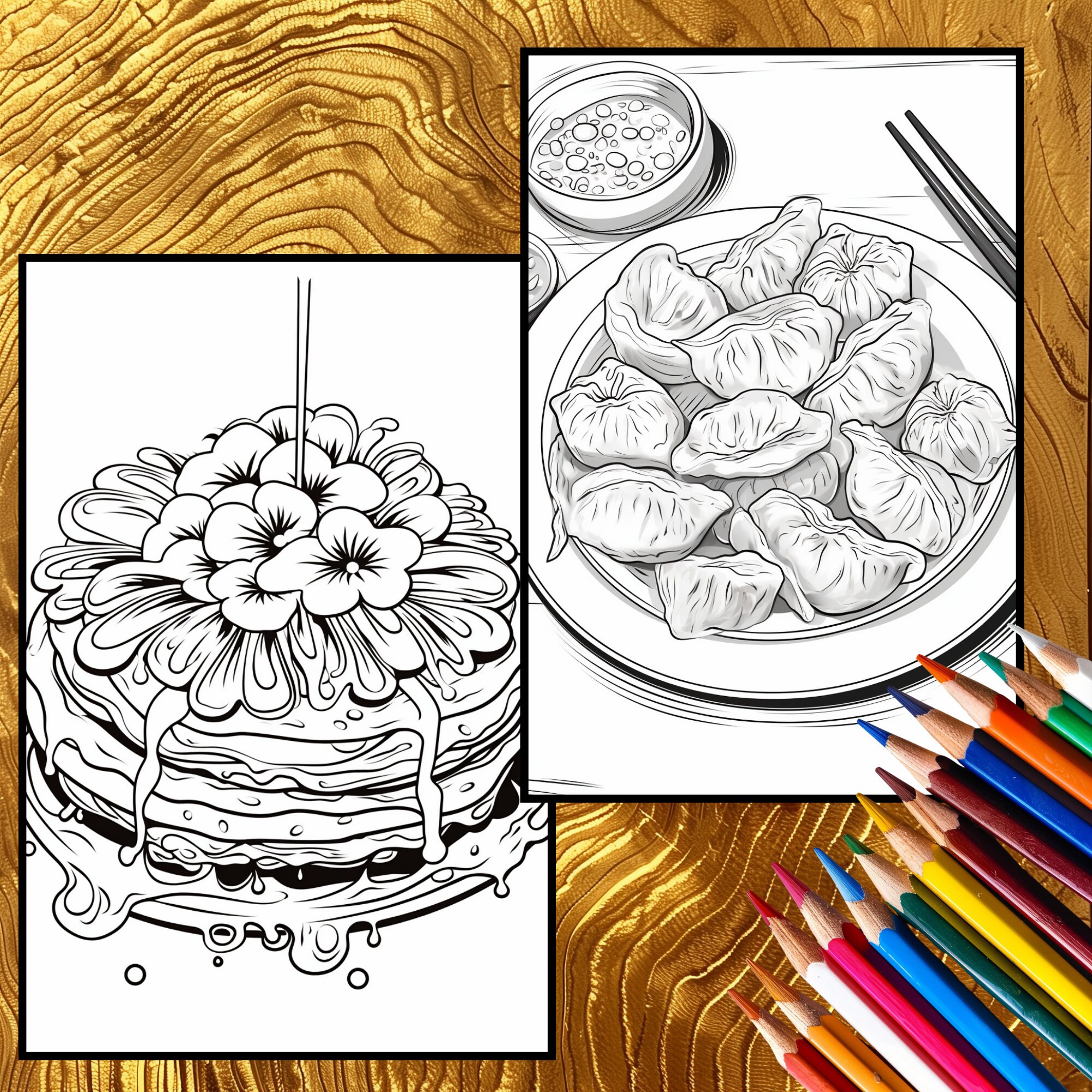 50+ Anime Food Coloring Page Bundle - Adults and Kids Coloring Book