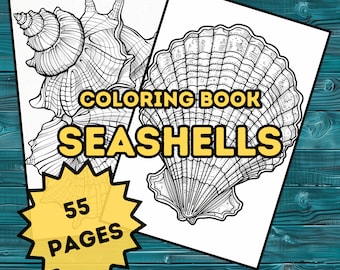 Seashells Coloring Book - 55 Intricate Designs, Adult Coloring Pages, Digital Printable PDF, marine, ocean coloring, simple clean lines