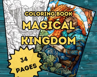 Malbuch „Magisches Königreich“ – 34 bezaubernde Designs, Malseiten für Erwachsene, digital druckbares PDF, sofortiger Download, Fantasy, Fairtale