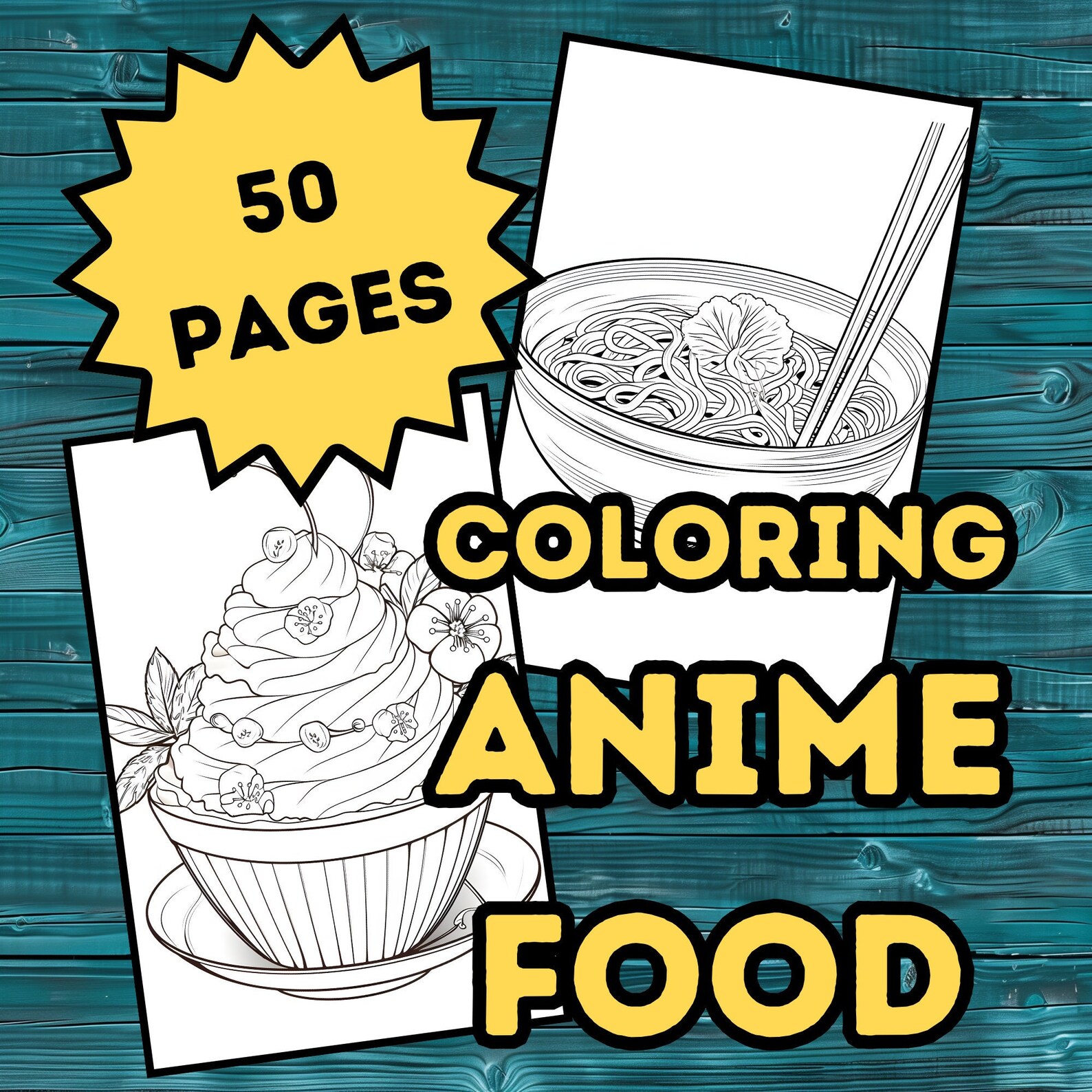 50+ Anime Food Coloring Page Bundle - Adults and Kids Coloring Book, Greyscale, Digital Coloring ...