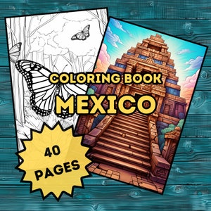Mexico Coloring Book - 40 Vibrant Designs, Adult Coloring Pages, Digital Printable PDF, Instant Download, Travel, Mexican Mariachi, Kids