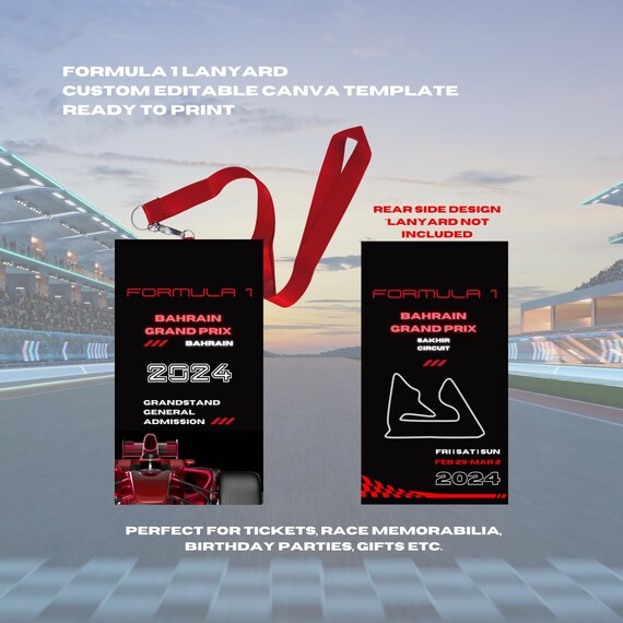 Formula 1 Ticket Lanyard Template: Custom Grand Prix F1 Memorabilia or Invite Design (Canva Template)
