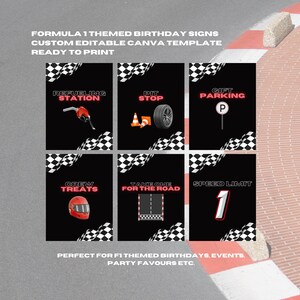Formula 1 Themed Party Signs | Racing Themed Birthday Signs | Fast One Birthday Signs | First Lap Birthday Signs (Canva Editable Template)