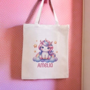 Personalisierte Kinder Tragetasche | Einhorn Tragetasche | Personalisierte Namenstasche für Geburtstage, Feiertage, Tanzklasse | Geburtstagsgeschenke | Baumwolltasche