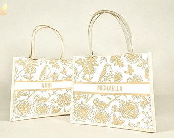 Personalized Name Tote Bag | Bridesmaid Customized Bag | Canvas Tote Hand Bags for Bachelorette, Birthday, Gift for Her | Wedding Favors
