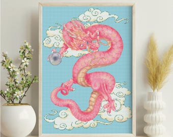 Kreuzstich-Muster Asiatischer Drache: Pearl of Wisdom Fantasy Design (PDF-Muster)