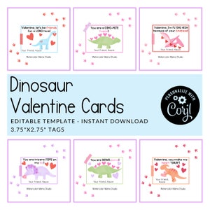 Dino Valentine Card Editable Kid Valentine Card Dinosaur Valentine Tag Editable Dino Valentine Tags Valentine Party Favor Valentin's Gift