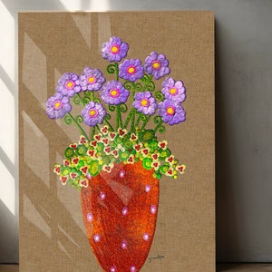 Printable wall art, original handmade creation, orange vase and purple flowers