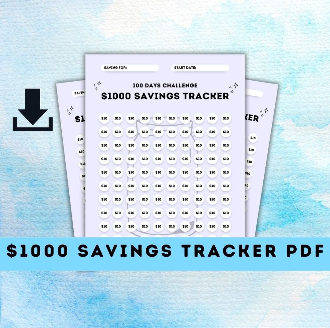 1000 Dollar Savings Tracker, Printable PDF - Etsy