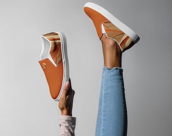 Chaitanya Abara Orange, Burnt Orange and Gold Women’s Slip-on Canvas Shoes