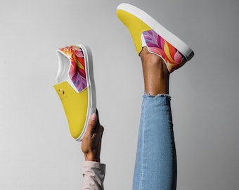 Zapatillas de lona sin cordones amarillas Chaitanya Abara Rainbow Blossom para mujer