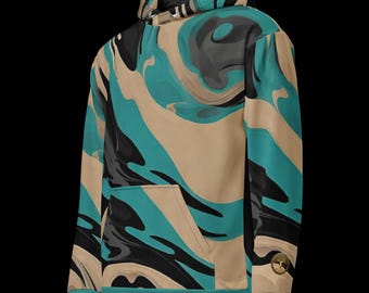 Teal, Tan and Black Eternal Agape Men's Camo Hoodie