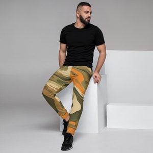 Orange, Green and Tan Eternal Agape Men&#39;s  Camo Joggers