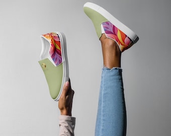 Light Lime Chaitanya Abara Rainbow Blossom Women’s Slip-on Canvas Shoes