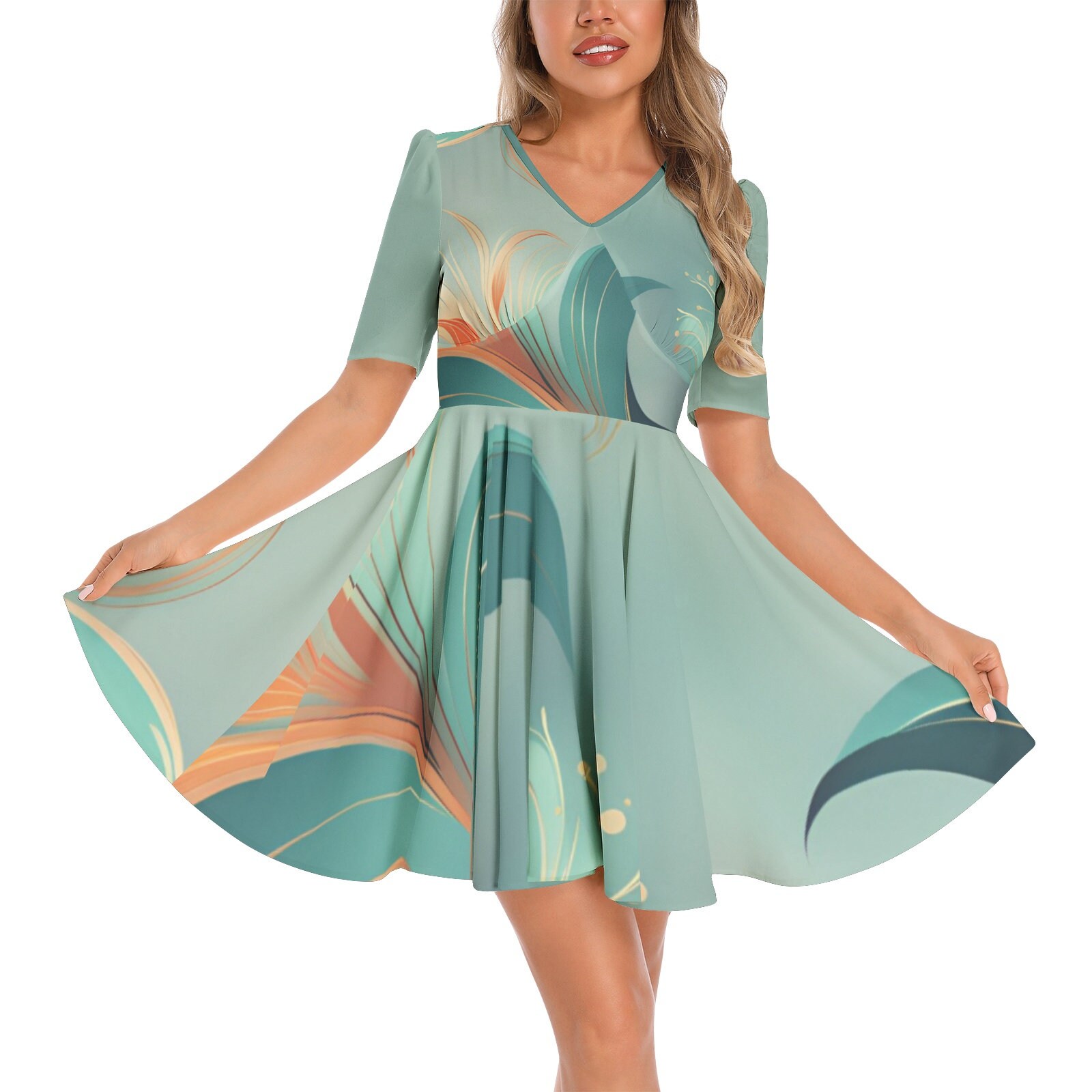 green emerald velvet dress Pansy Burnt Orange & Green Floral Dress – Elise Design main image 0