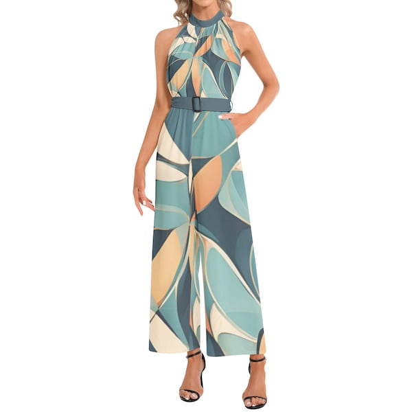 Women Green-Coloured Solid Halter Neck Basic Jumpsuit main image 0