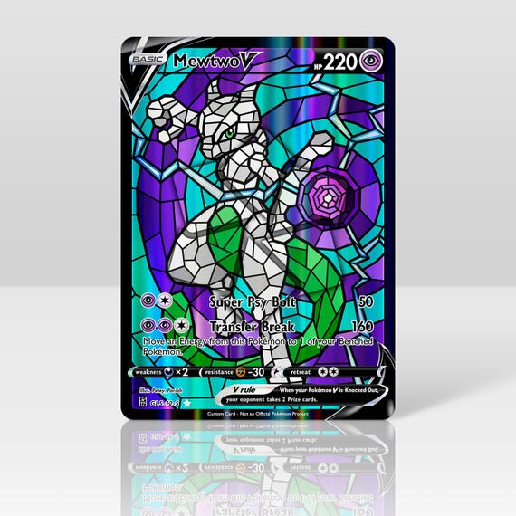 Mewtwo V - Stained Glass - Custom Holographic & Textured Card - Etsy