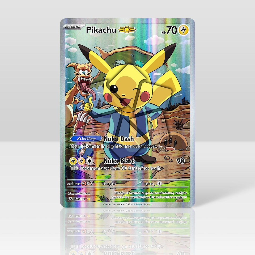 Pikachu - Fallout Crossover - Custom Holographic & Textured Card - Etsy