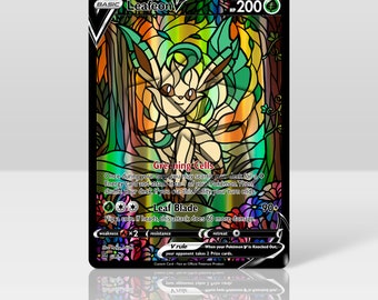 Leafeon V - Stained Glass - Custom Holographic & Textured Card