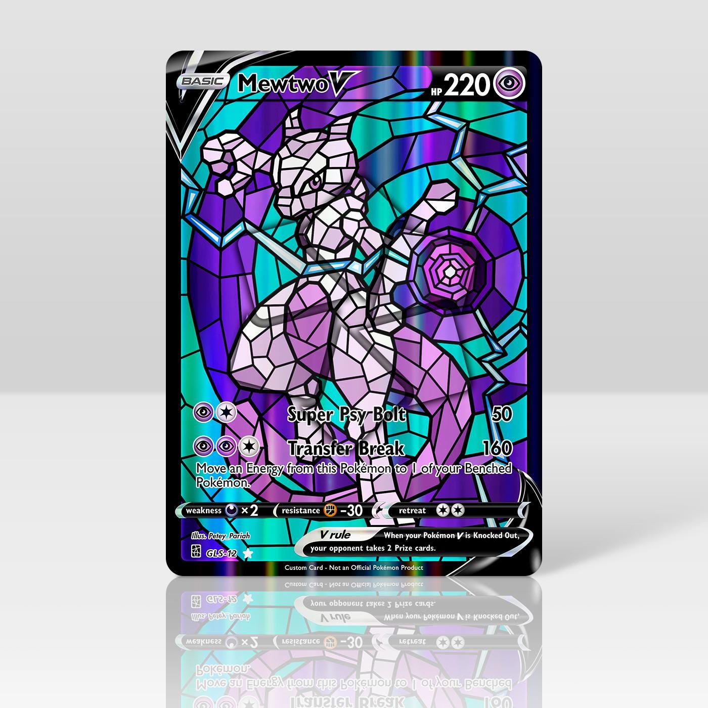 Mewtwo V - Stained Glass - Custom Holographic & Textured Card