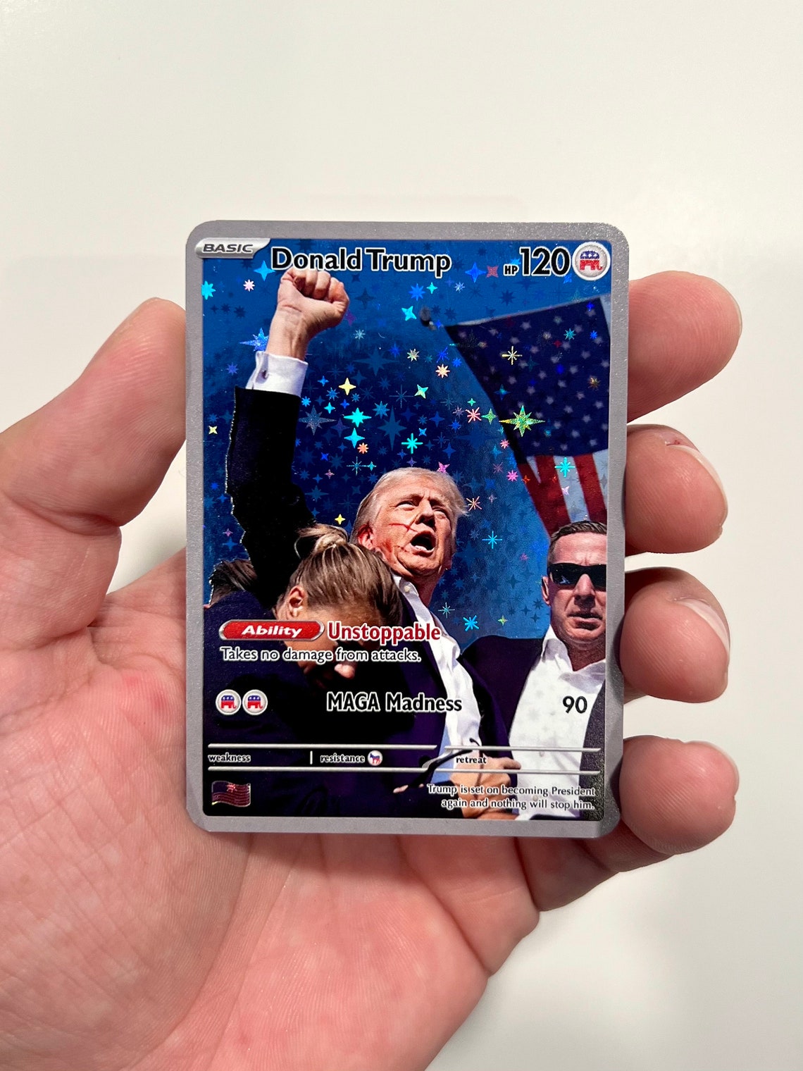 Donald Trump Card Pokemon Style Holographic Stars Etsy