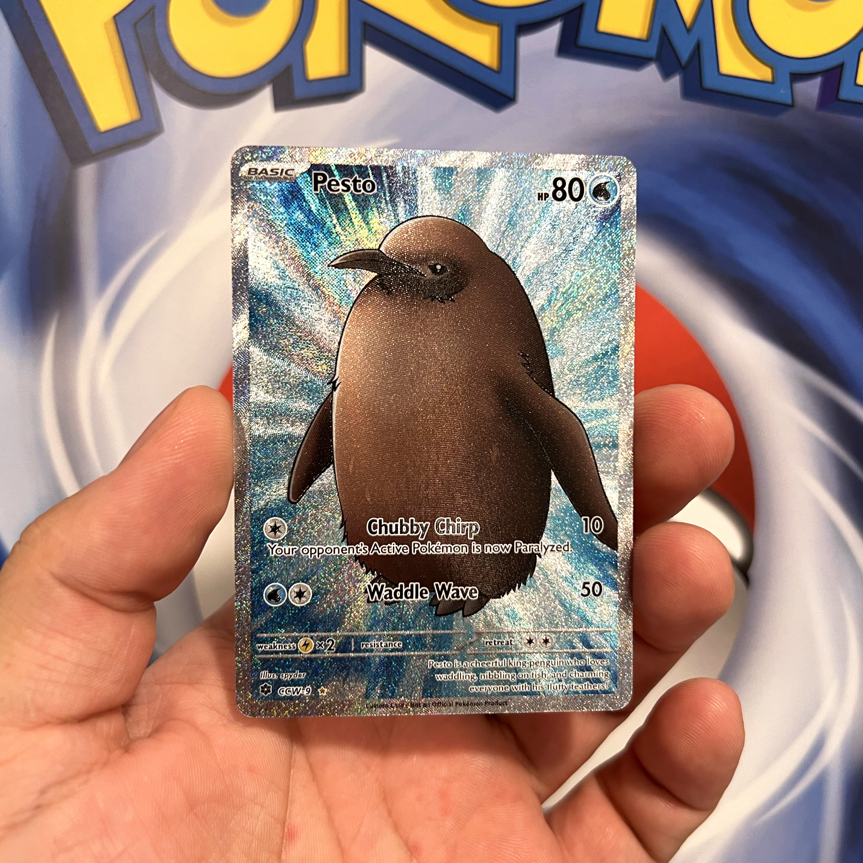 penguin pokemon card Pesto the - Custom Holographic & Textured Ultra Prism Type Pokemon the derp penguin