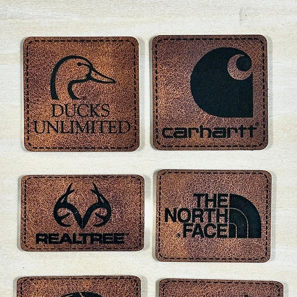 Carhartt, Realtree, Harley & MORE Laser Engraved Leatherette Patches with Iron on Adhesive PACK OF 6, 12, or 20. Save when you buy more!
