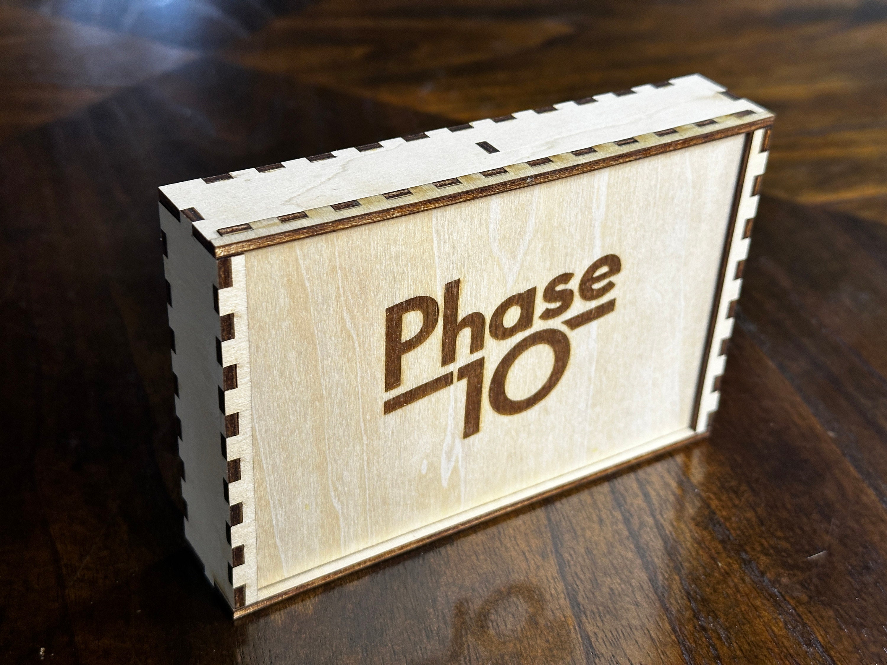 Phase 10 Laser Engraved Custom Card Game Box AND Score Board with Pegs for Family Game Night!