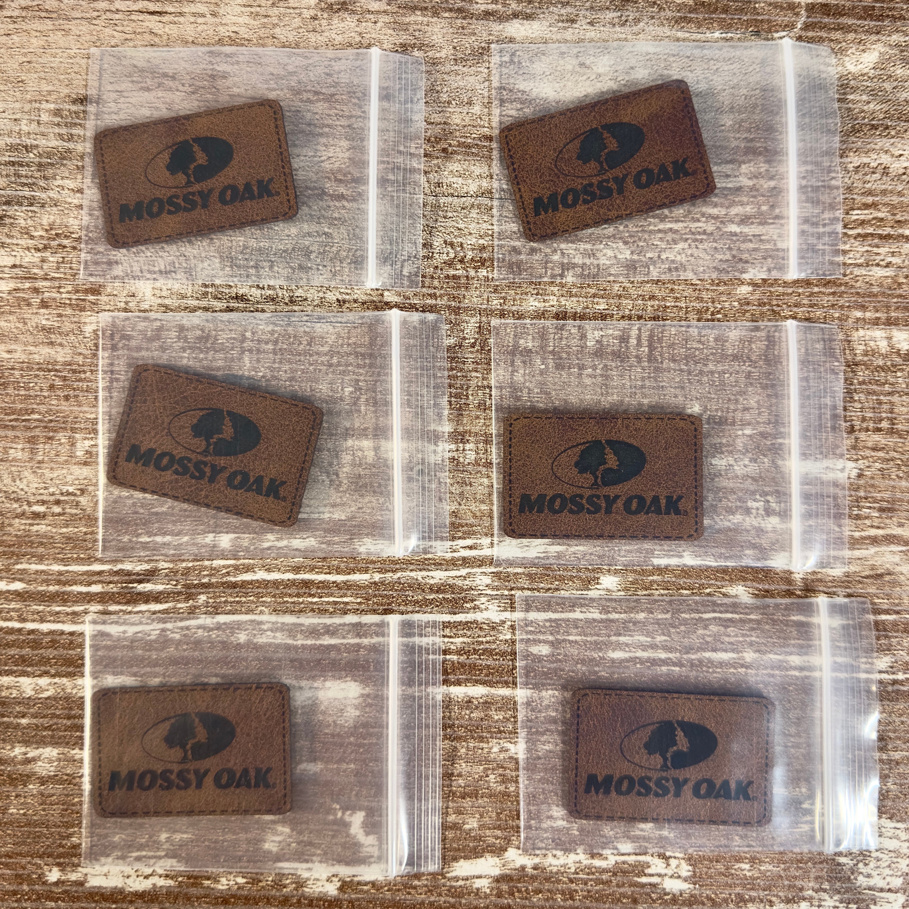 Mossy Oak Logo PACK OF 6, 12, or 20 Laser Engraved Leatherette
