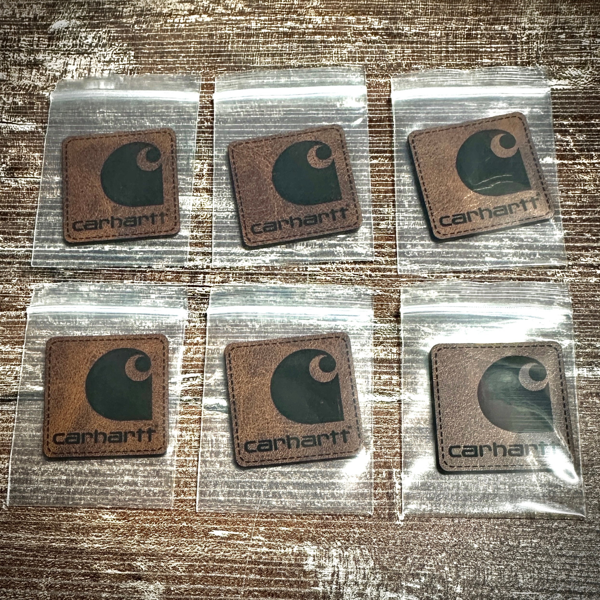 Carhartt Logo Laser Engraved Leatherette Patch With Iron on Carhartt Logo Laser Engraved Leatherette Patch With Iron on