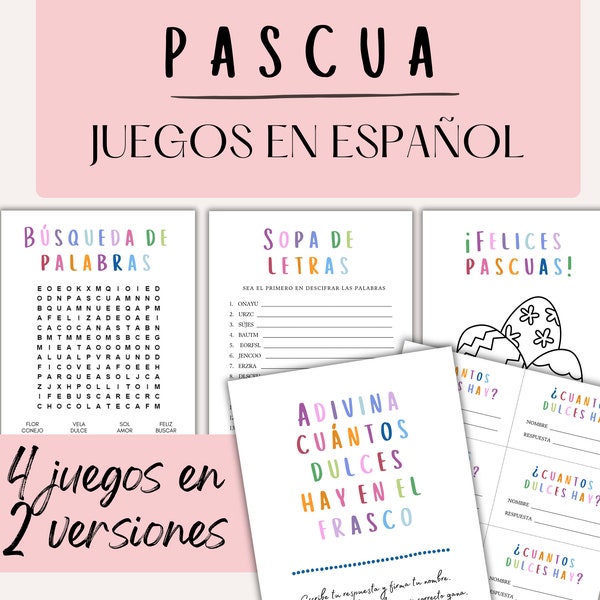 Pascua, Juegos En Español, Minimalist Easter Games in Spanish