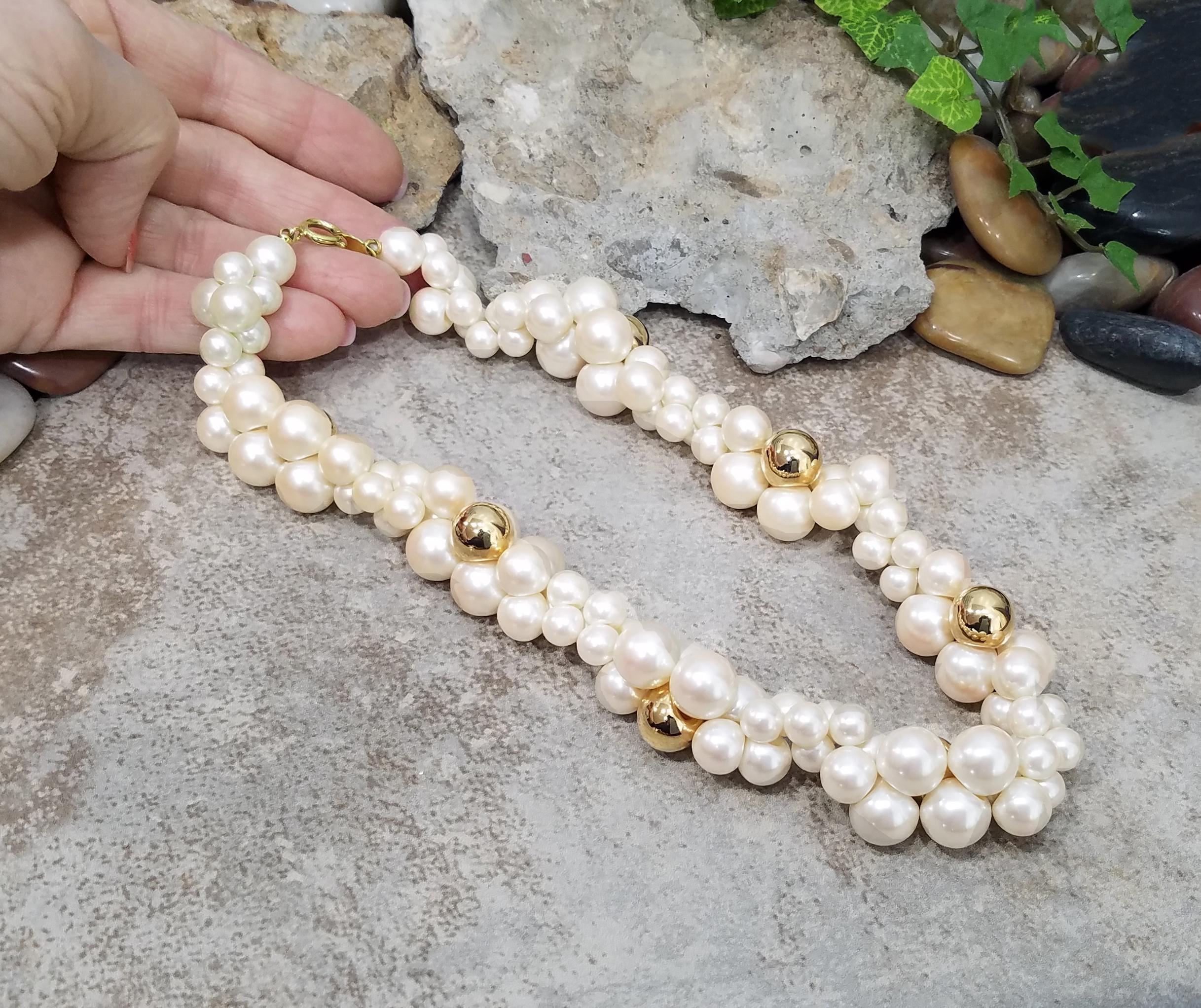 Vintage 1980s Signed Trifari TM Faux Pearl and Gold Tone