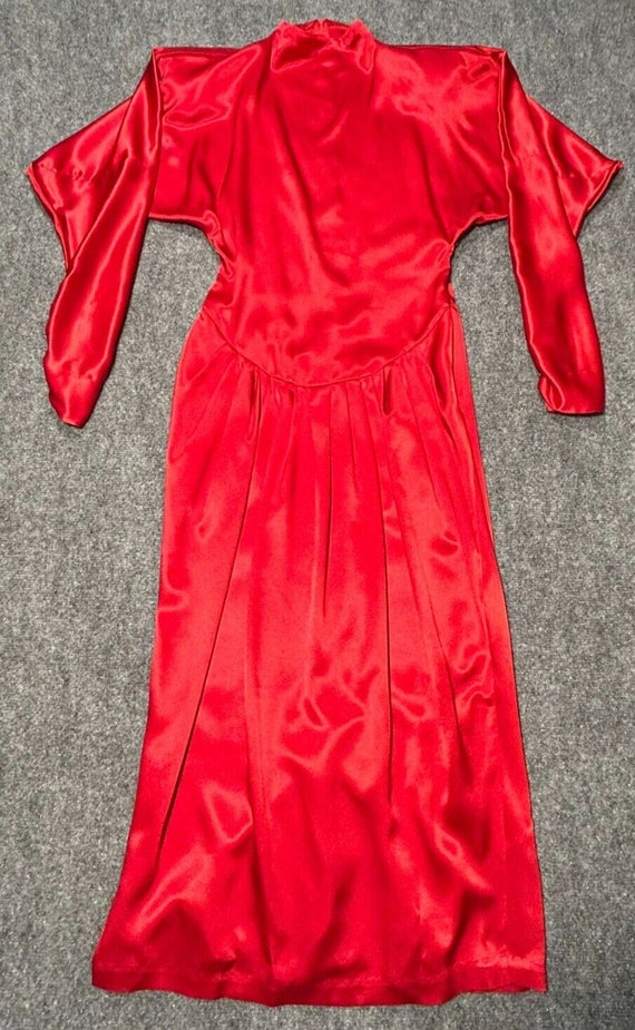 Vintage Red Satin Long Dress Long Sleeves Women's… - image 10