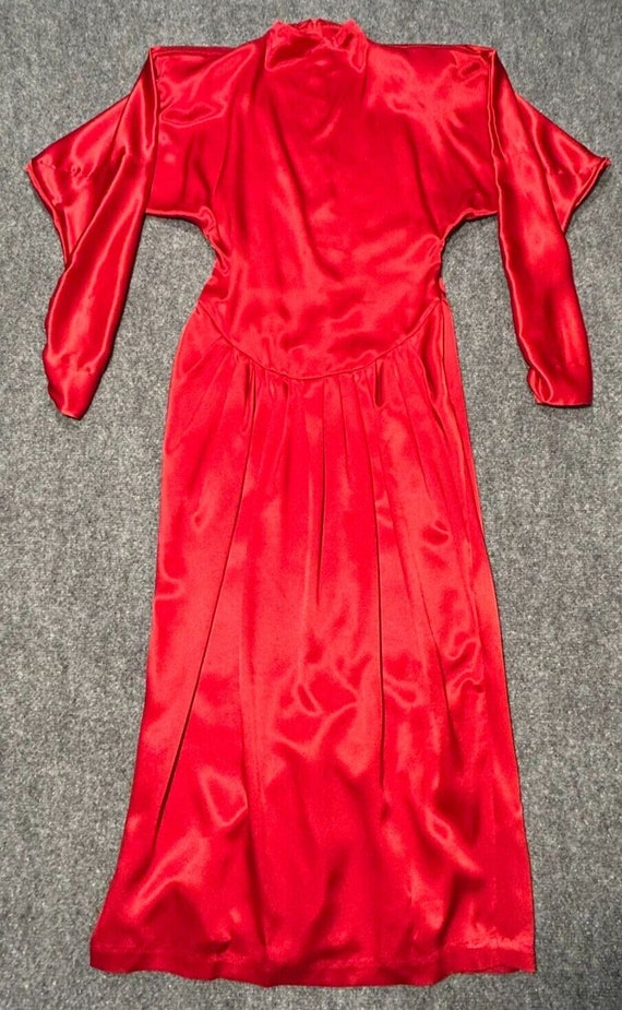 Vintage Red Satin Long Dress Long Sleeves Women's… - image 9