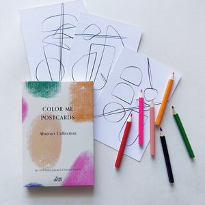 Cor abstrata da forma em cartões postais | Conjunto de 9 | Kit de cartão postal faça você mesmo | Colora seu próprio cartão postal | Folha para colorir de cartão postal | Coloração de cartão postal infantil