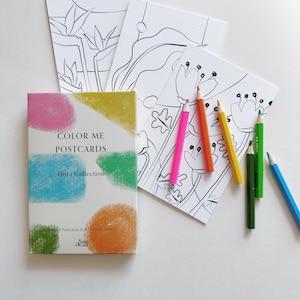 Blumen & Pflanzen Farbe In Postkarten | Set aus 9 Postkarten | 6 Mini Buntstifte | 4x6" Postkarten | Färbe Deine eigenen Postkarten aus | DIY Postkarte