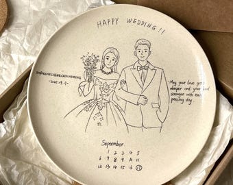 Assiette photo personnalisée pour mariage, portrait de couple personnalisé, cadeau d'anniversaire peint à la main