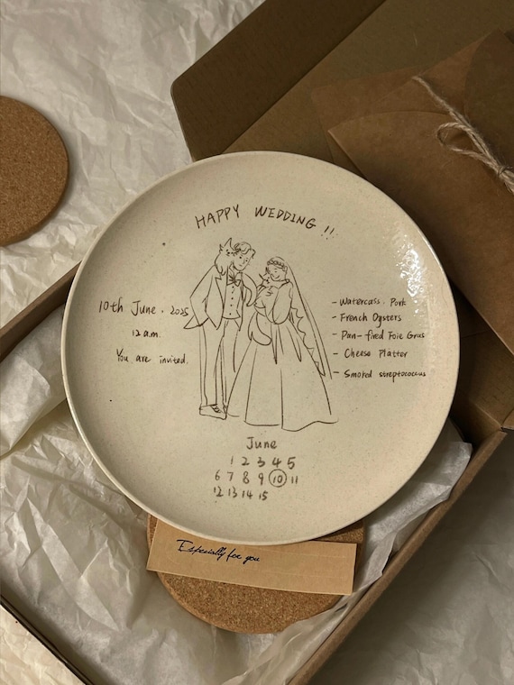 Personalized Wedding Plate, Custom Ceramic Keepsake with Names & Date, Hand Painted Anniversary Gift for Couple, Bridal Shower Gift