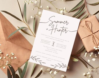 Wedding Invitation Template- Front and back- editable template- neutral colors- boho