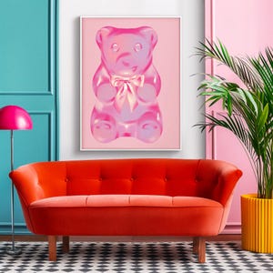 Rosa Bär Wand Kunst Print - Kinderzimmer Dekor, rosa Schleife Kunstwerk, Baby Mädchen Zimmer Dekor, printable digitaler Download, Kinderzimmer Kunst